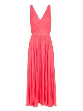 Mango Coral V-Neck Pleated Maxi Dress